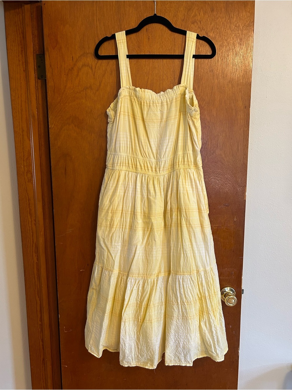 Light Yellow Tiered Midi Sundress with Straps